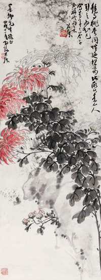 谢公展 菊花 镜心